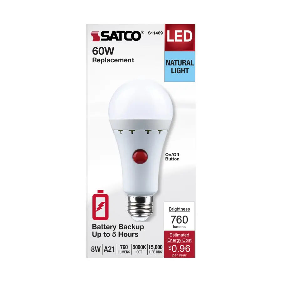 8 Watt A21 LED - 5000K - Medium Base - 120 Volt - 80 CRI - Battery Backup - Image 6