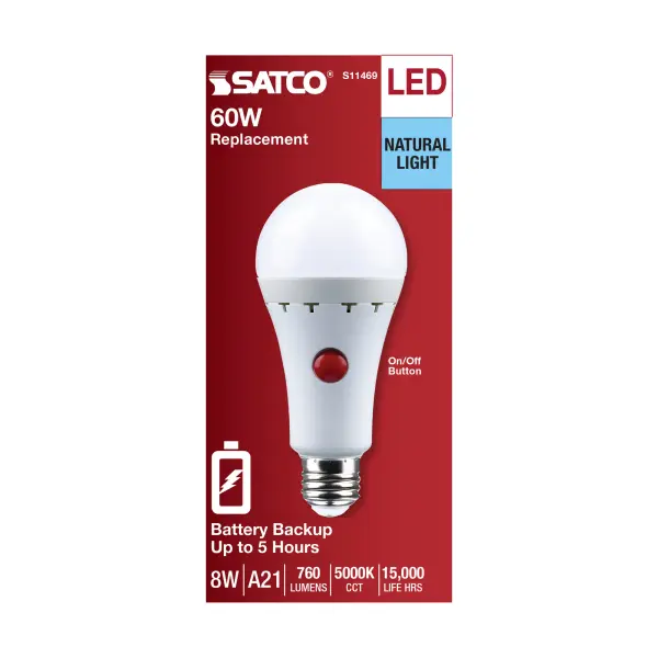 8 Watt A21 LED - 5000K - Medium Base - 120 Volt - 80 CRI - Battery Backup - Image 7