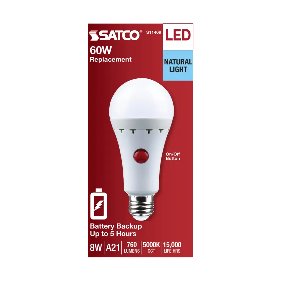 8 Watt A21 LED - 5000K - Medium Base - 120 Volt - 80 CRI - Battery Backup - Image 7
