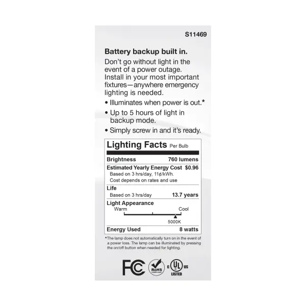 8 Watt A21 LED - 5000K - Medium Base - 120 Volt - 80 CRI - Battery Backup - Image 8