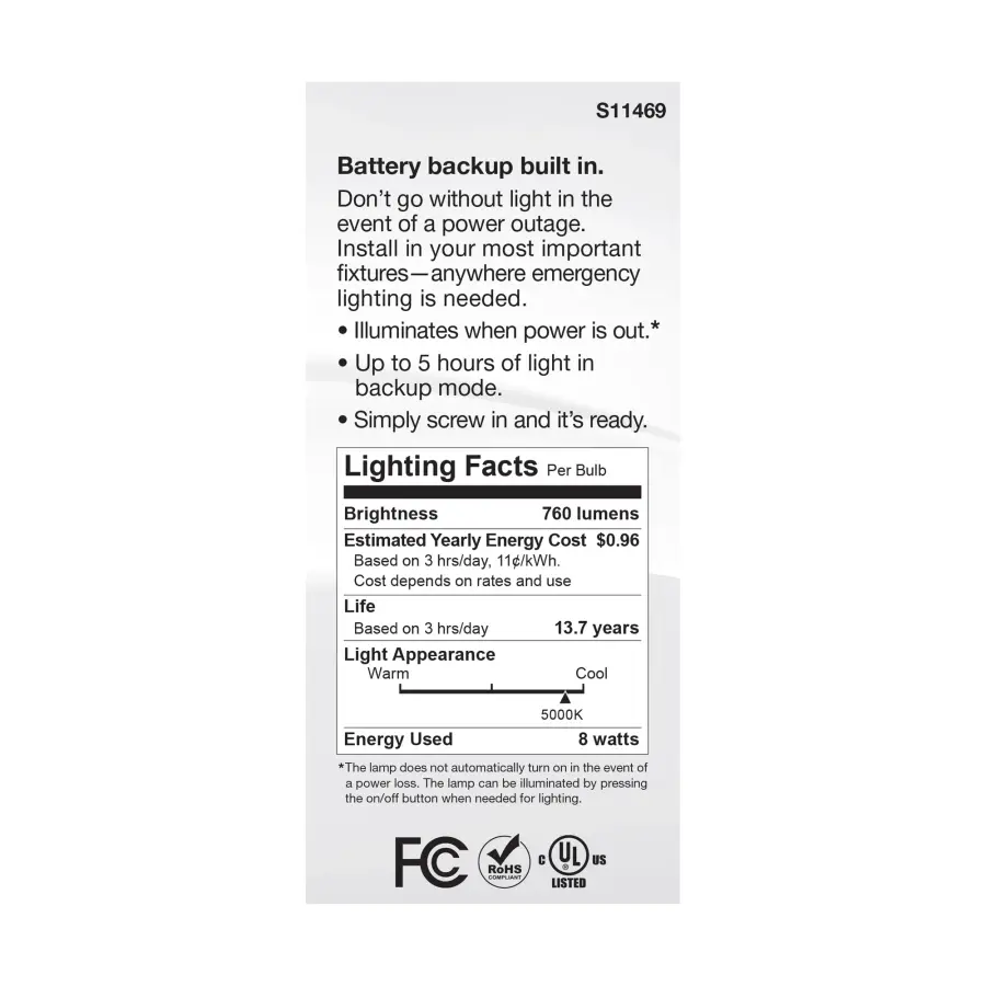 8 Watt A21 LED - 5000K - Medium Base - 120 Volt - 80 CRI - Battery Backup - Image 8
