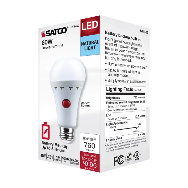 8 Watt A21 LED - 5000K - Medium Base - 120 Volt - 80 CRI - Battery Backup - Image 10