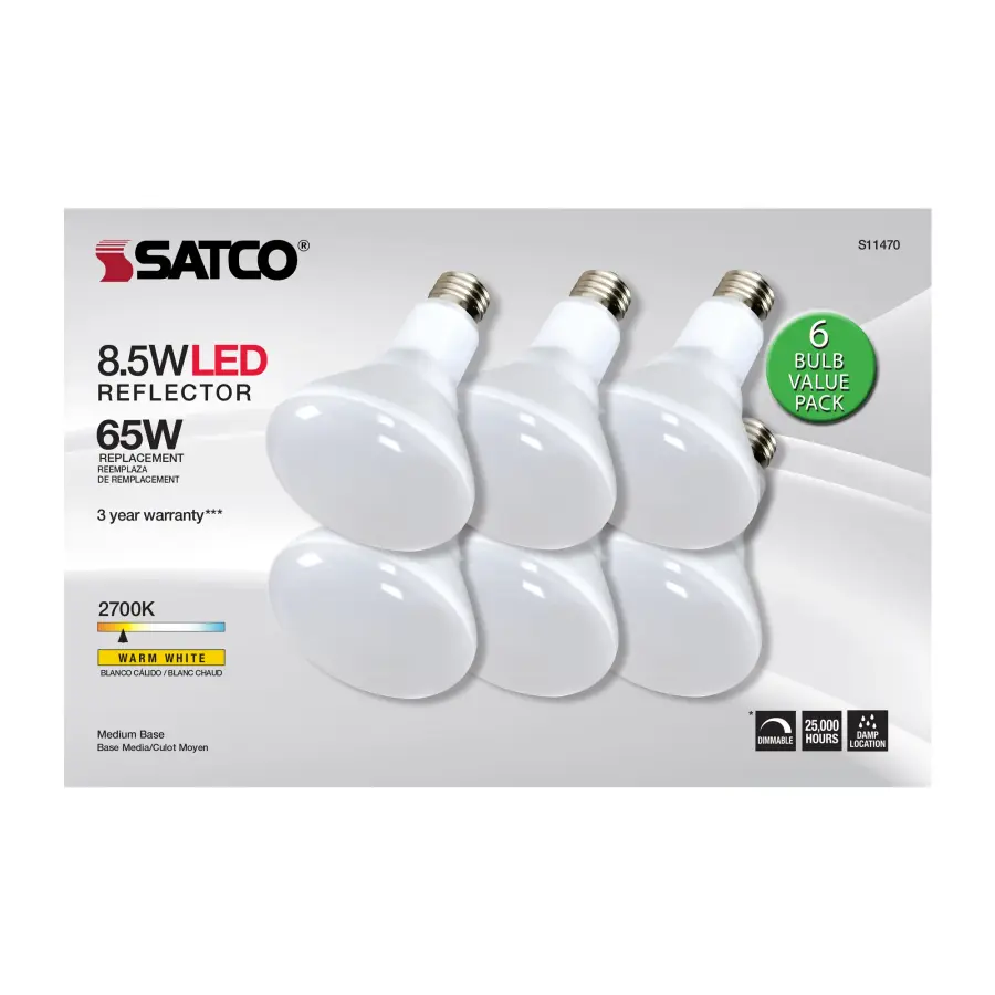 8.5 Watt - BR30 LED - 2700K - 80 CRI - Medium Base - 120 Volts - Dimmable - 6-pack - Image 11
