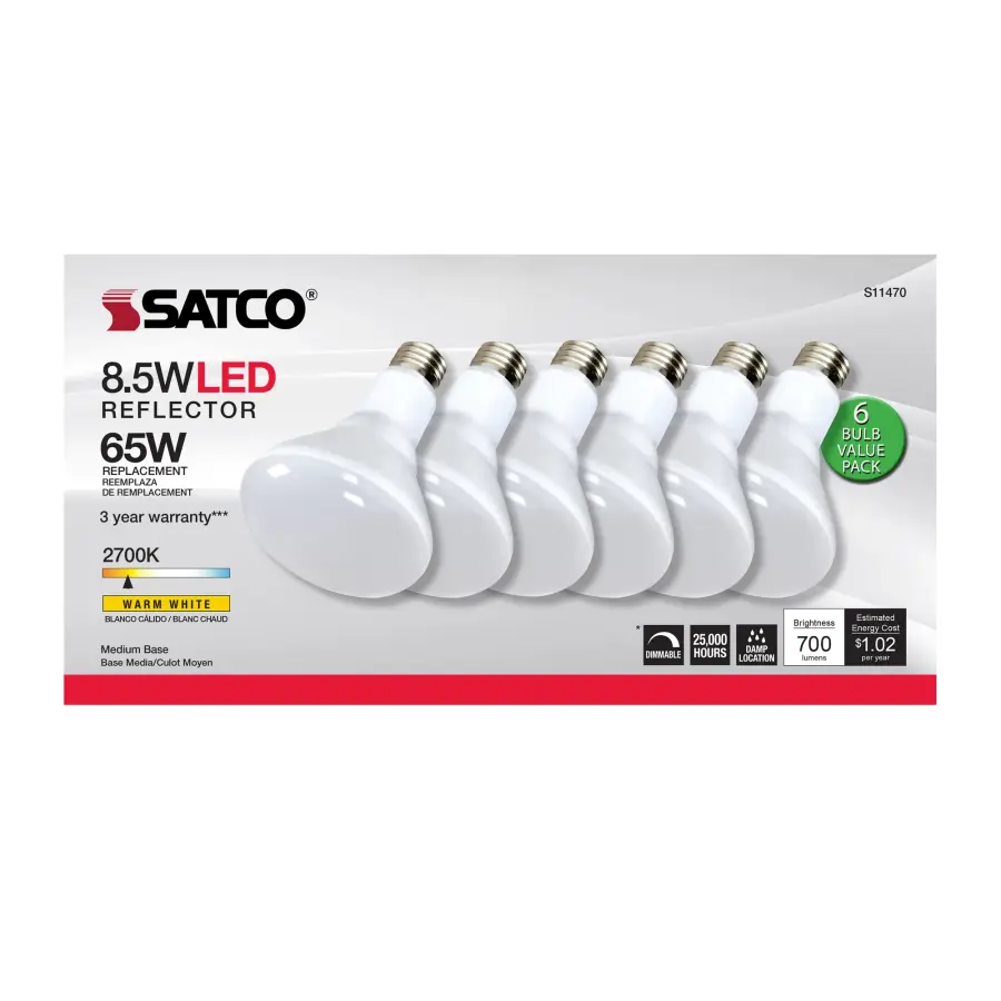 8.5 Watt - BR30 LED - 2700K - 80 CRI - Medium Base - 120 Volts - Dimmable - 6-pack - Image 5