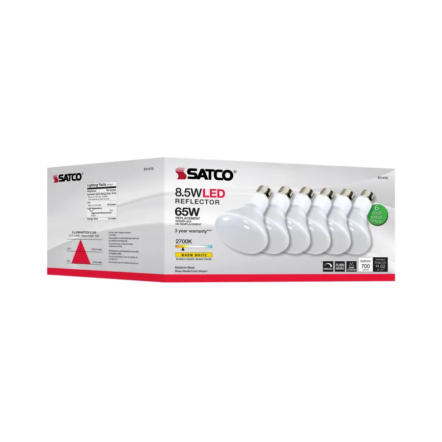 8.5 Watt - BR30 LED - 2700K - 80 CRI - Medium Base - 120 Volts - Dimmable - 6-pack - Image 10