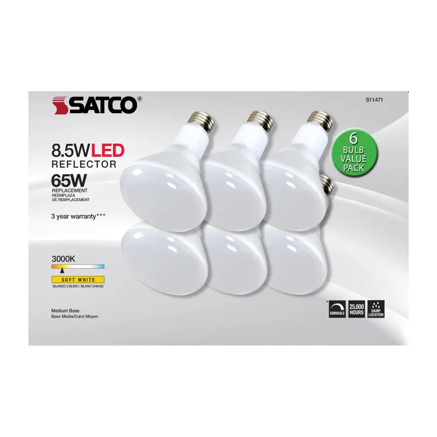 8.5 Watt - BR30 LED - 3000K - 80 CRI - Medium Base - 120 Volts - Dimmable - 6-pack - Image 11