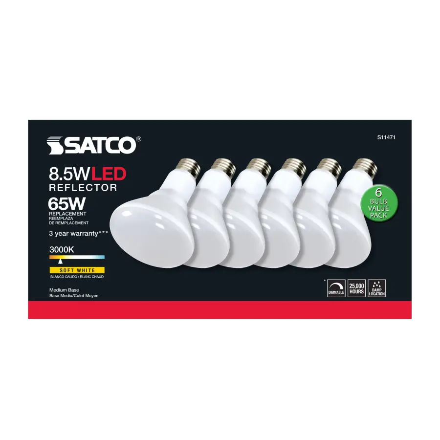 8.5 Watt - BR30 LED - 3000K - 80 CRI - Medium Base - 120 Volts - Dimmable - 6-pack - Image 6