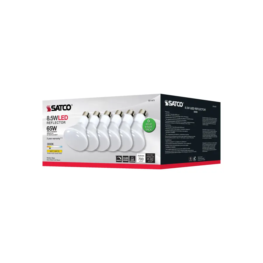 8.5 Watt - BR30 LED - 3000K - 80 CRI - Medium Base - 120 Volts - Dimmable - 6-pack - Image 9