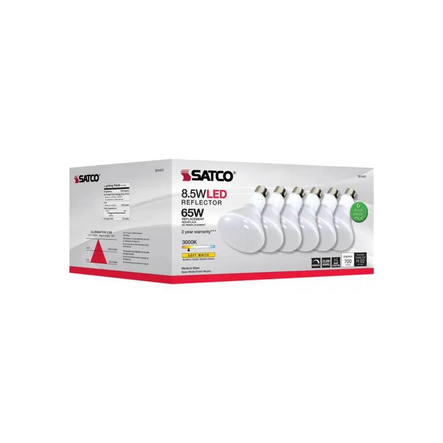8.5 Watt - BR30 LED - 3000K - 80 CRI - Medium Base - 120 Volts - Dimmable - 6-pack - Image 10