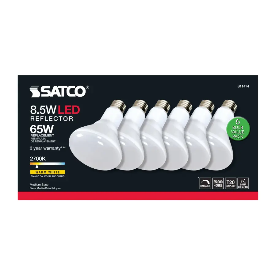 8.5 Watt - BR30 LED - 2700K - 90 CRI - Medium Base - 120 Volts - Dimmable - 6-pack - Image 6