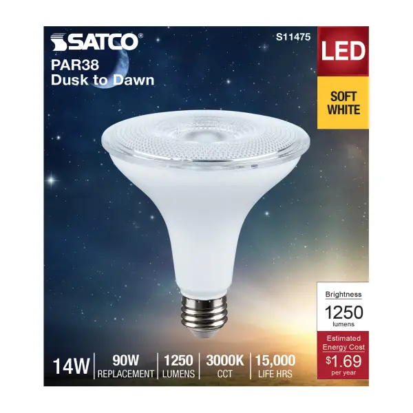14 Watt Dusk to Dawn LED - PAR38 - 3000K - Medium Base - White Finish - 120 Volt - Image 3