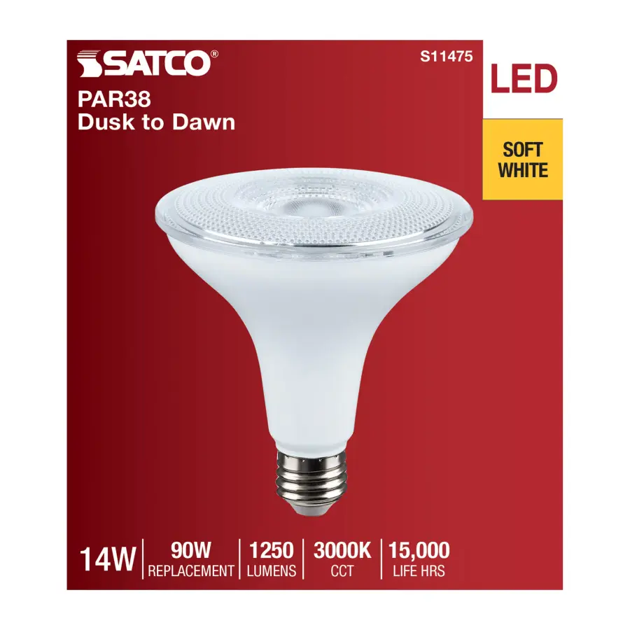 14 Watt Dusk to Dawn LED - PAR38 - 3000K - Medium Base - White Finish - 120 Volt - Image 4