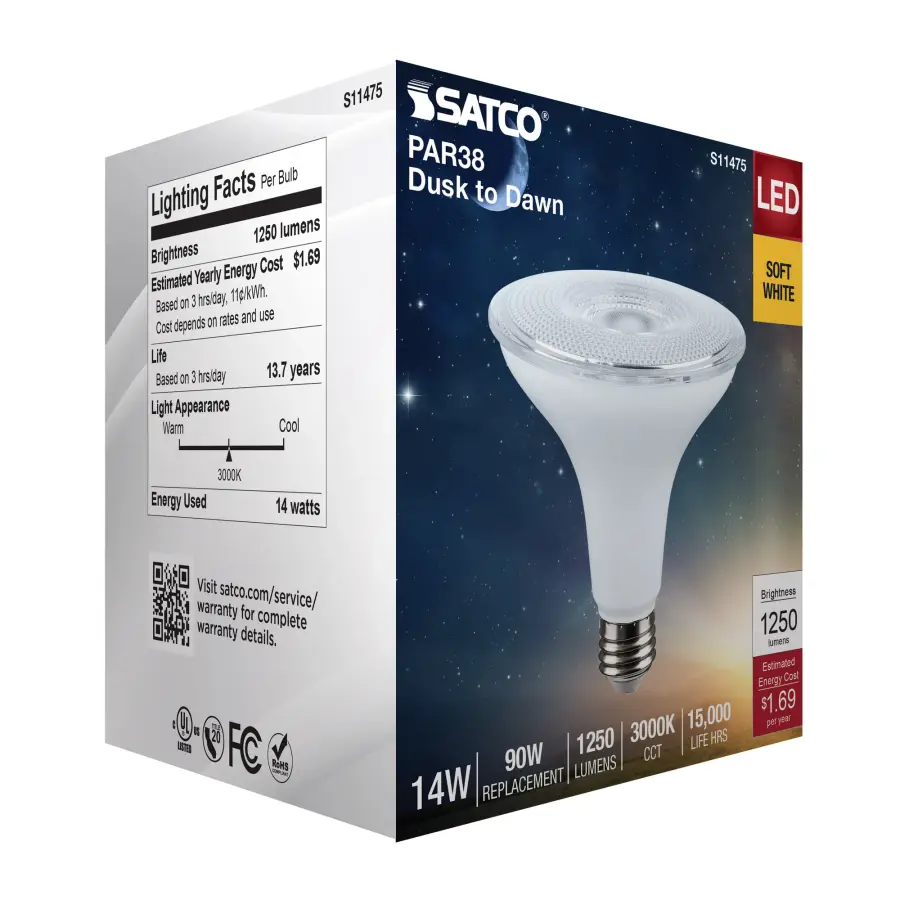 14 Watt Dusk to Dawn LED - PAR38 - 3000K - Medium Base - White Finish - 120 Volt - Image 8