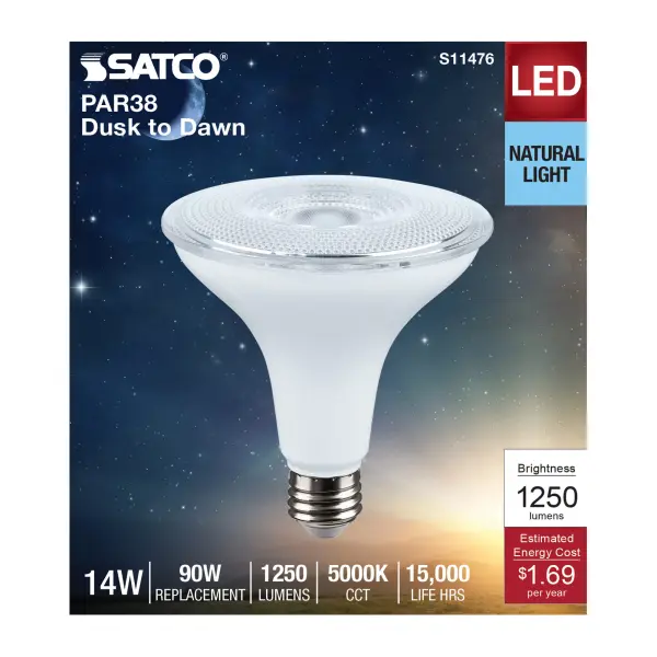 14 Watt Dusk to Dawn LED - PAR38 - 5000K - Medium Base - White Finish - 120 Volt - Image 3