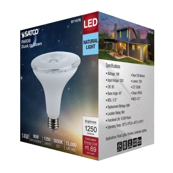 14 Watt Dusk to Dawn LED - PAR38 - 5000K - Medium Base - White Finish - 120 Volt - Image 7