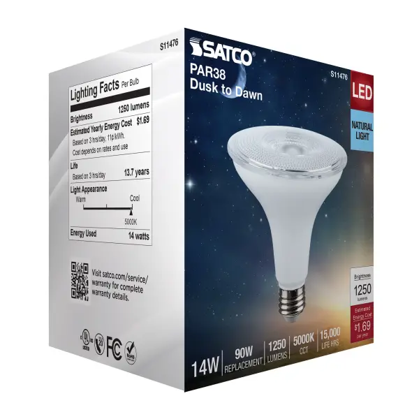 14 Watt Dusk to Dawn LED - PAR38 - 5000K - Medium Base - White Finish - 120 Volt - Image 8