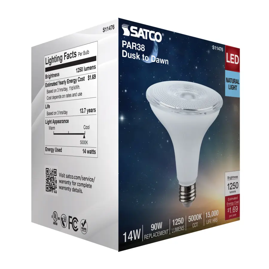 14 Watt Dusk to Dawn LED - PAR38 - 5000K - Medium Base - White Finish - 120 Volt - Image 8