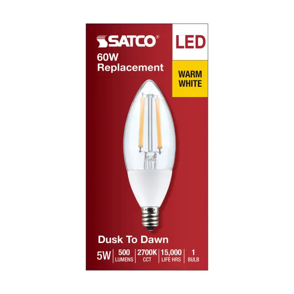 5 Watt B11 - Dusk to Dawn LED Filament - 2700K - Candelabra Base - 120 Volt - 90 CRI - With Photocell - Image 5