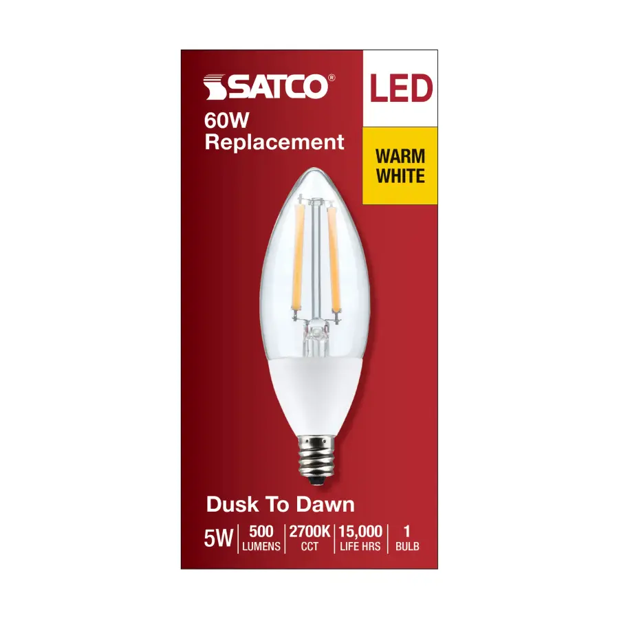 5 Watt B11 - Dusk to Dawn LED Filament - 2700K - Candelabra Base - 120 Volt - 90 CRI - With Photocell - Image 5