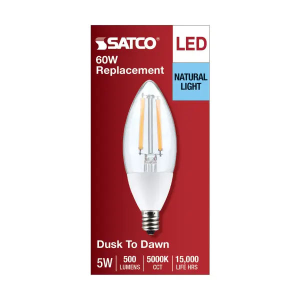5 Watt B11 - Dusk to Dawn LED Filament - 5000K - Candelabra Base - 120 Volt - 90 CRI - With Photocell - Image 5