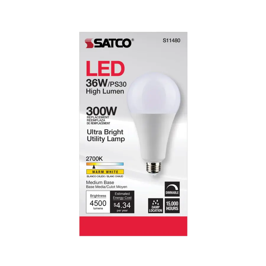 Ultra Bright Utility Lamp - 36 Watt - PS30 LED - Dimmable - White Finish - Medium Base - 2700K - 120 Volt - High Lumen - Image 5