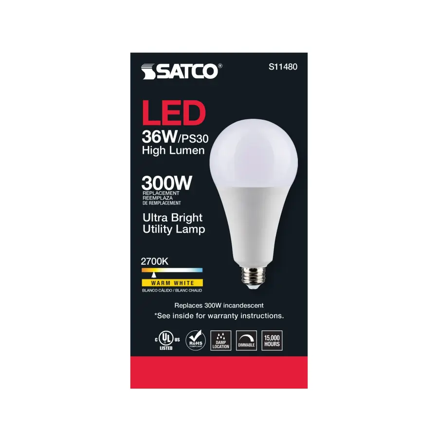 Ultra Bright Utility Lamp - 36 Watt - PS30 LED - Dimmable - White Finish - Medium Base - 2700K - 120 Volt - High Lumen - Image 6