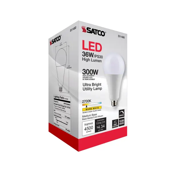 Ultra Bright Utility Lamp - 36 Watt - PS30 LED - Dimmable - White Finish - Medium Base - 2700K - 120 Volt - High Lumen - Image 9