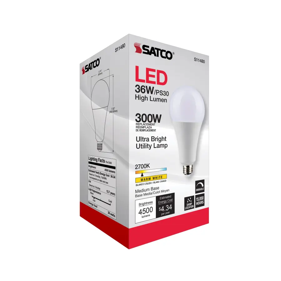 Ultra Bright Utility Lamp - 36 Watt - PS30 LED - Dimmable - White Finish - Medium Base - 2700K - 120 Volt - High Lumen - Image 9