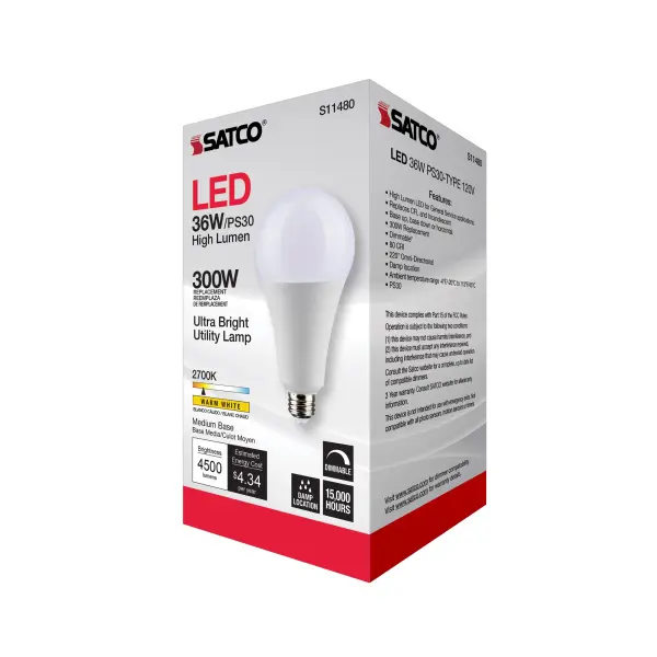 Ultra Bright Utility Lamp - 36 Watt - PS30 LED - Dimmable - White Finish - Medium Base - 2700K - 120 Volt - High Lumen - Image 10