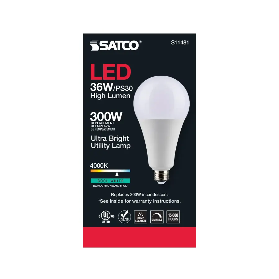 Ultra Bright Utility Lamp - 36 Watt - PS30 LED - Dimmable - White Finish - Medium Base - 4000K - 120 Volt - High Lumen - Image 6
