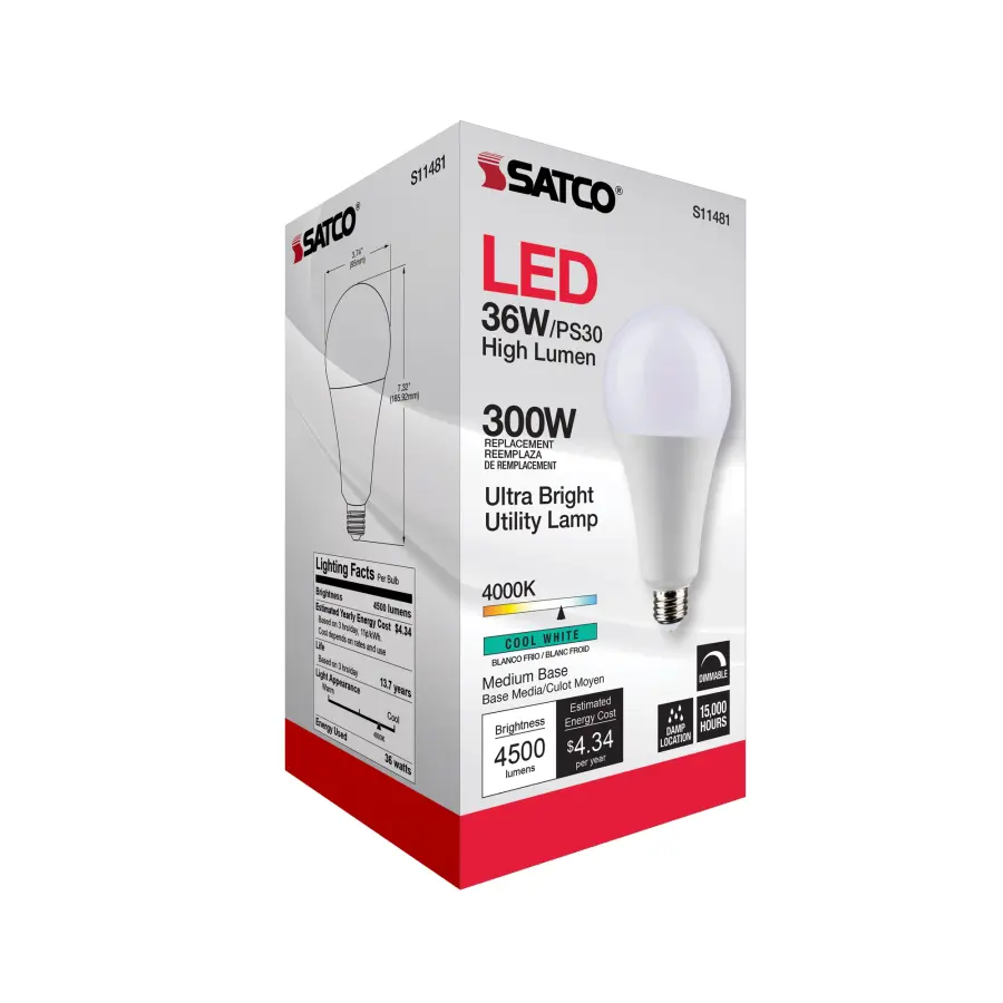 Ultra Bright Utility Lamp - 36 Watt - PS30 LED - Dimmable - White Finish - Medium Base - 4000K - 120 Volt - High Lumen - Image 9