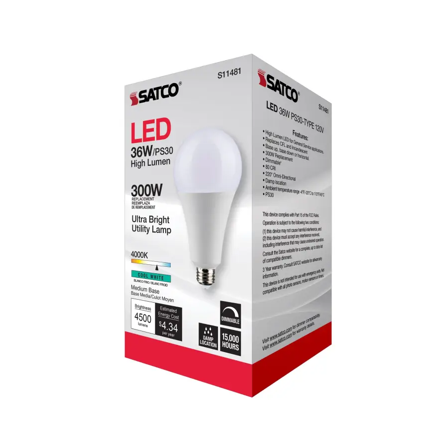 Ultra Bright Utility Lamp - 36 Watt - PS30 LED - Dimmable - White Finish - Medium Base - 4000K - 120 Volt - High Lumen - Image 10