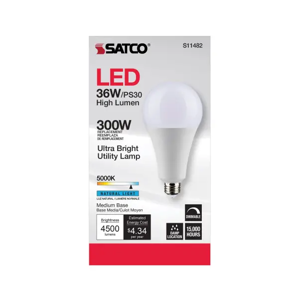 Ultra Bright Utility Lamp - 36 Watt - PS30 LED - Dimmable - White Finish - Medium Base - 5000K - 120 Volt - High Lumen - Image 5