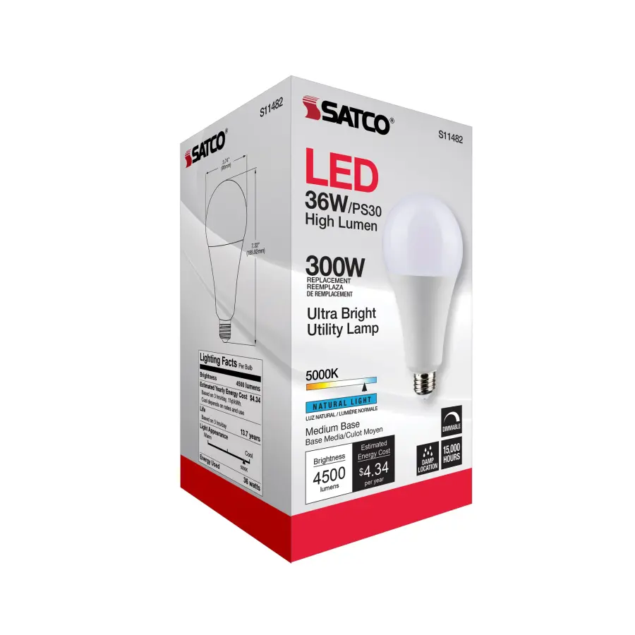 Ultra Bright Utility Lamp - 36 Watt - PS30 LED - Dimmable - White Finish - Medium Base - 5000K - 120 Volt - High Lumen - Image 9