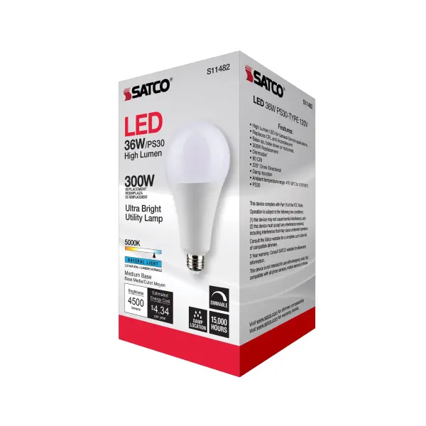 Ultra Bright Utility Lamp - 36 Watt - PS30 LED - Dimmable - White Finish - Medium Base - 5000K - 120 Volt - High Lumen - Image 10