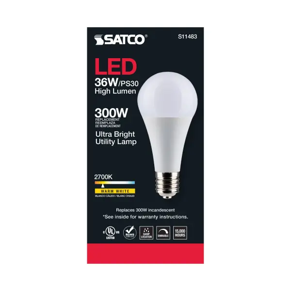 Ultra Bright Utility Lamp - 36 Watt - PS30 LED - Dimmable - White Finish - Mogul Base - 2700K - 120 Volt - High Lumen - Image 6