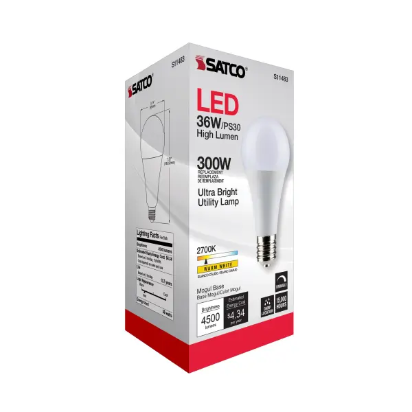 Ultra Bright Utility Lamp - 36 Watt - PS30 LED - Dimmable - White Finish - Mogul Base - 2700K - 120 Volt - High Lumen - Image 9