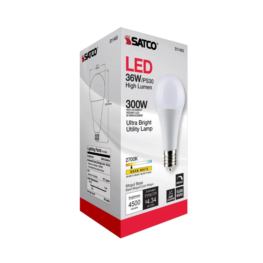Ultra Bright Utility Lamp - 36 Watt - PS30 LED - Dimmable - White Finish - Mogul Base - 2700K - 120 Volt - High Lumen - Image 9