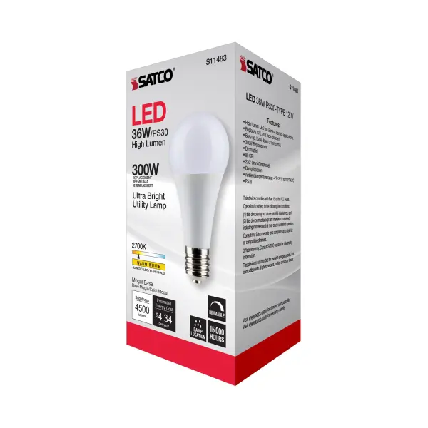 Ultra Bright Utility Lamp - 36 Watt - PS30 LED - Dimmable - White Finish - Mogul Base - 2700K - 120 Volt - High Lumen - Image 10