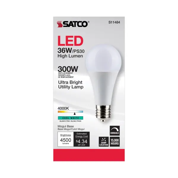 Ultra Bright Utility Lamp - 36 Watt - PS30 LED - Dimmable - White Finish - Mogul Base - 4000K - 120 Volt - High Lumen - Image 5
