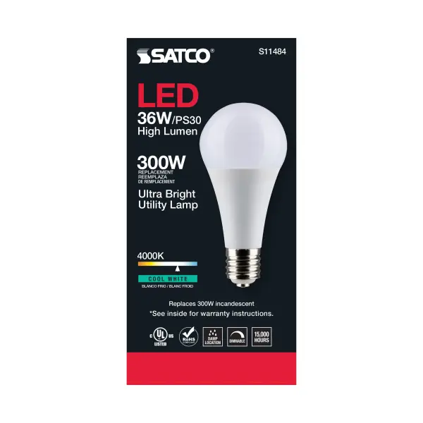 Ultra Bright Utility Lamp - 36 Watt - PS30 LED - Dimmable - White Finish - Mogul Base - 4000K - 120 Volt - High Lumen - Image 6