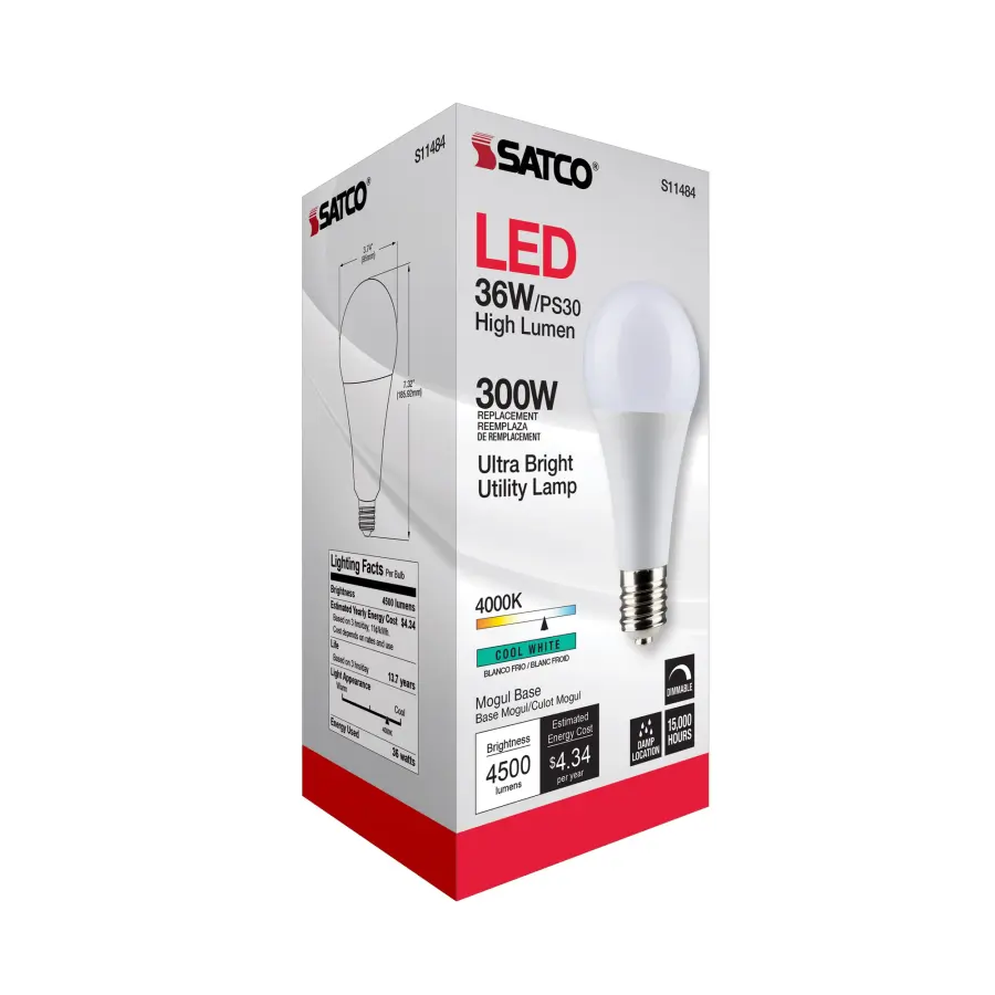 Ultra Bright Utility Lamp - 36 Watt - PS30 LED - Dimmable - White Finish - Mogul Base - 4000K - 120 Volt - High Lumen - Image 9
