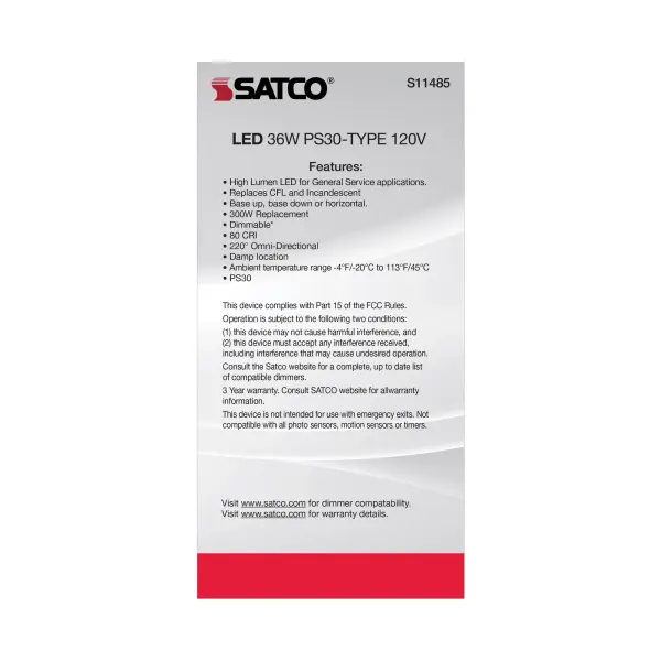 Ultra Bright Utility Lamp - 36 Watt - PS30 LED - Dimmable - White Finish - Mogul Base - 5000K - 120 Volt - High Lumen - Image 7