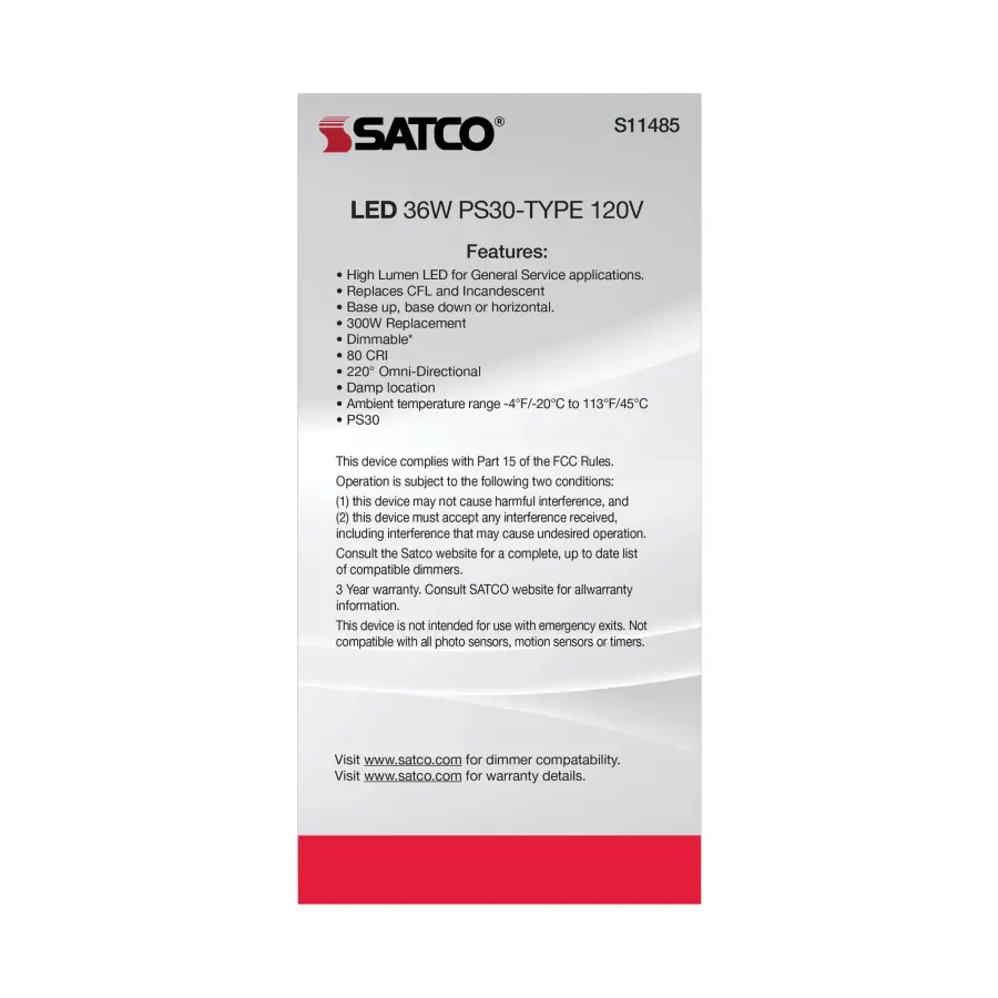 Ultra Bright Utility Lamp - 36 Watt - PS30 LED - Dimmable - White Finish - Mogul Base - 5000K - 120 Volt - High Lumen - Image 7