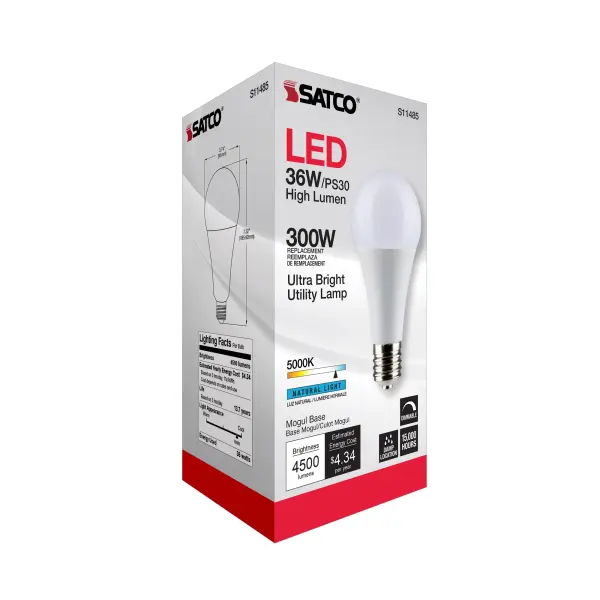 Ultra Bright Utility Lamp - 36 Watt - PS30 LED - Dimmable - White Finish - Mogul Base - 5000K - 120 Volt - High Lumen - Image 9