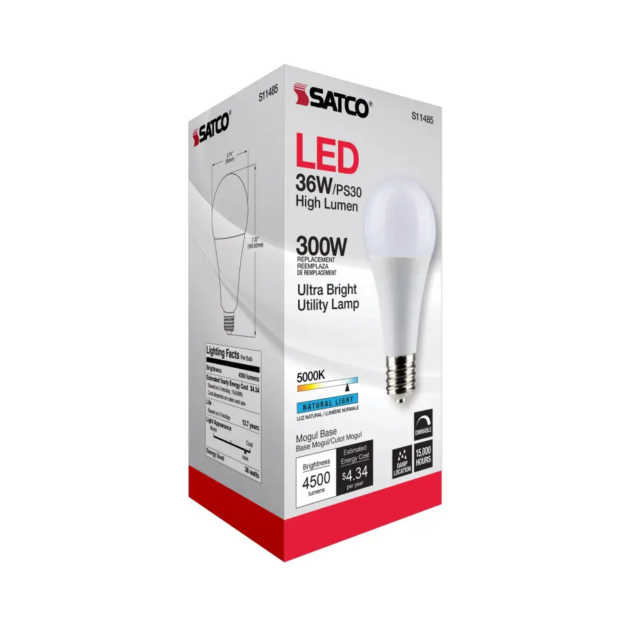 Ultra Bright Utility Lamp - 36 Watt - PS30 LED - Dimmable - White Finish - Mogul Base - 5000K - 120 Volt - High Lumen - Image 9