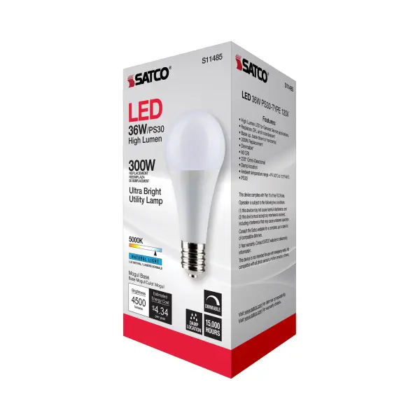 Ultra Bright Utility Lamp - 36 Watt - PS30 LED - Dimmable - White Finish - Mogul Base - 5000K - 120 Volt - High Lumen - Image 10