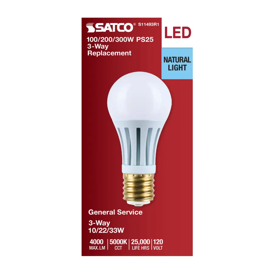10/22/33 Wattage Selectable PS25 LED Three-Way Lamp - E39d Mogul Base - 5000K - White Finish - 120 Volt - Image 3