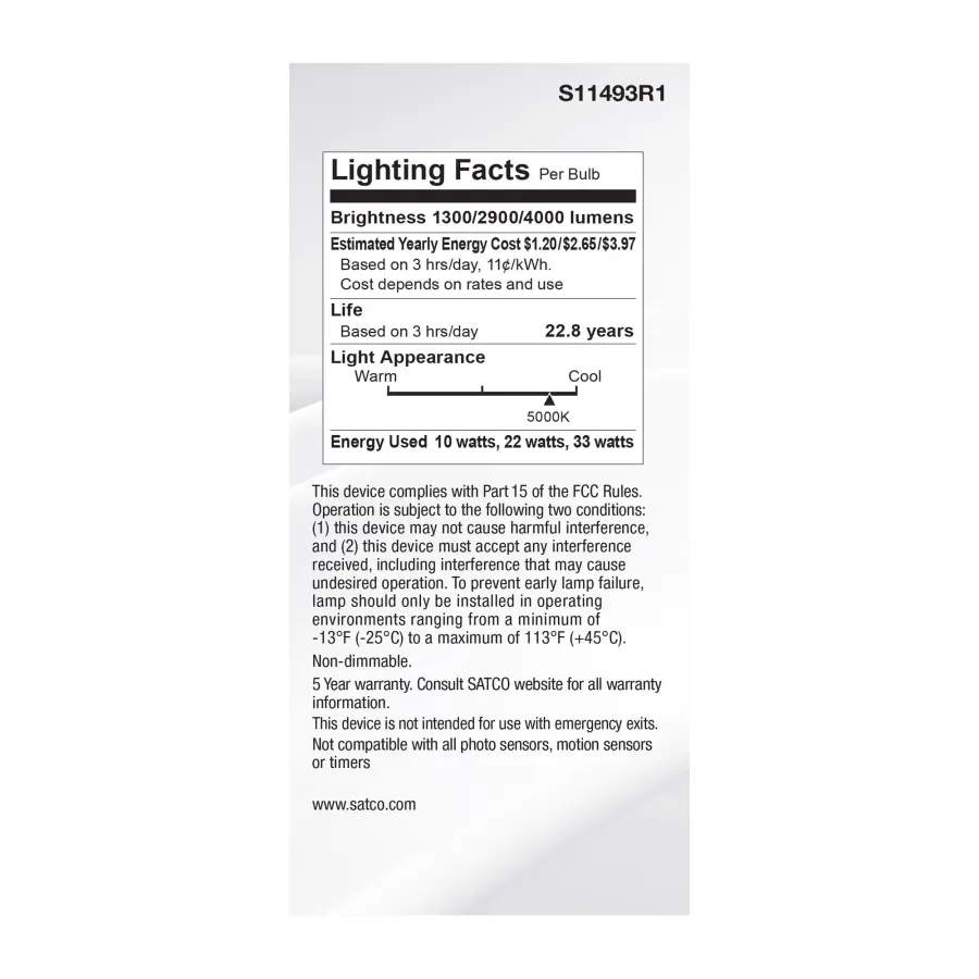 10/22/33 Wattage Selectable PS25 LED Three-Way Lamp - E39d Mogul Base - 5000K - White Finish - 120 Volt - Image 5