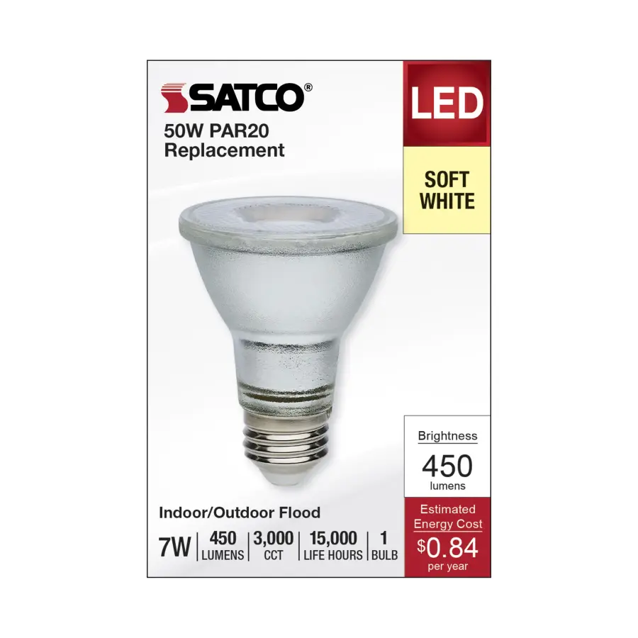 7 Watt Econo LED PAR20 - 3000K - 35 Degree Beam Angle - Medium Base - 120-277 Volt - Silver Finish - Image 3